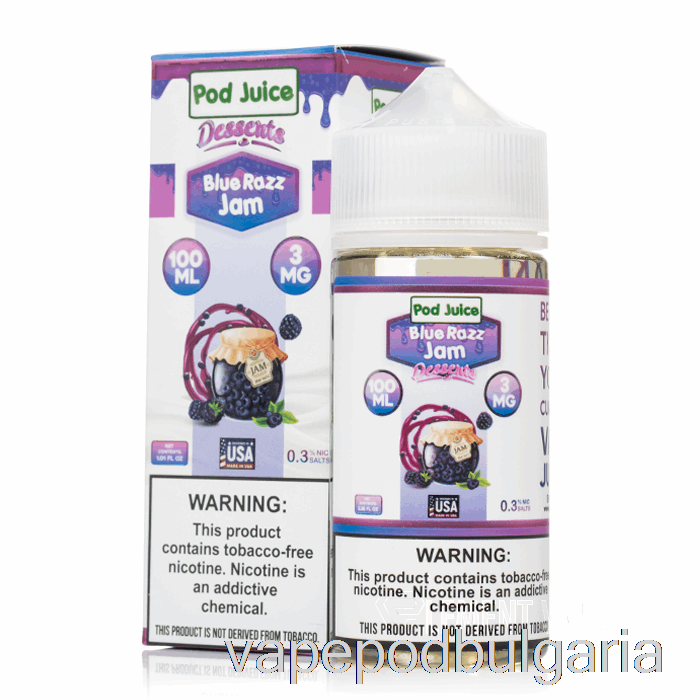 Vape 10000 Дръпки Blue Razz Jam - Pod Juice - 100ml 6mg